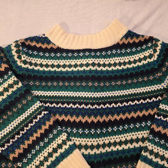 Talbots Plus Cardigan 3X 3XL Sweater Button Down Gold Metallic Green Blue Cream - Picture 13 of 15